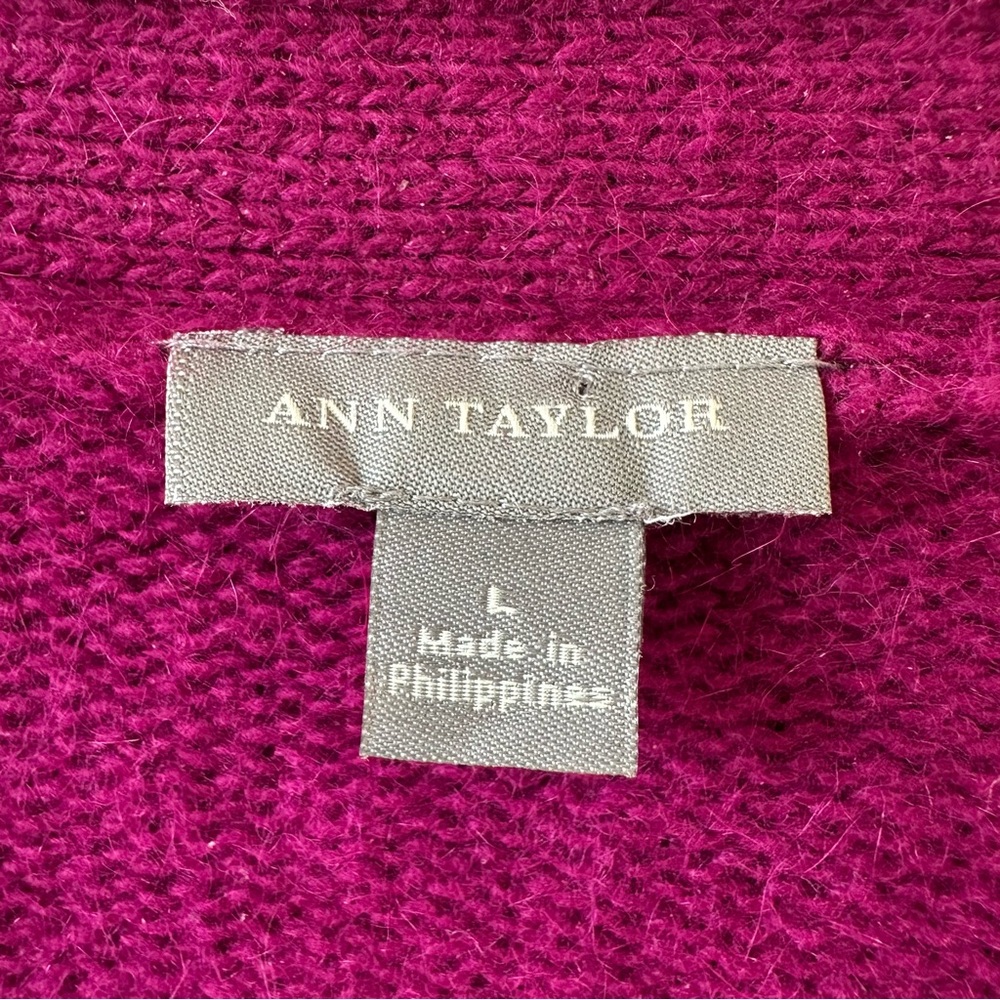 Ann Taylor Angora Wool Blend Magenta V-Neck Wrap Sweater - Picture 3 of 7
